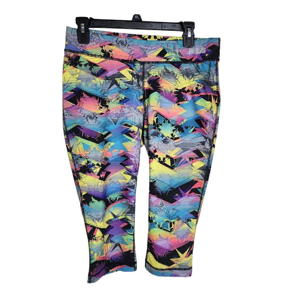 FILA Sport Activewear Capri Leggings Running Medium Multicolor Geometric Pull On